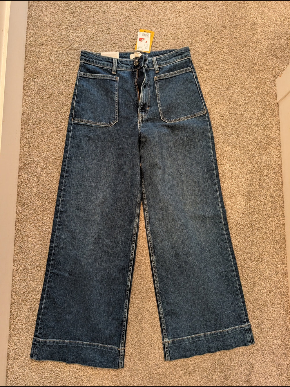 Wide Leg High-Rise Women's Jeans - Dark Blue